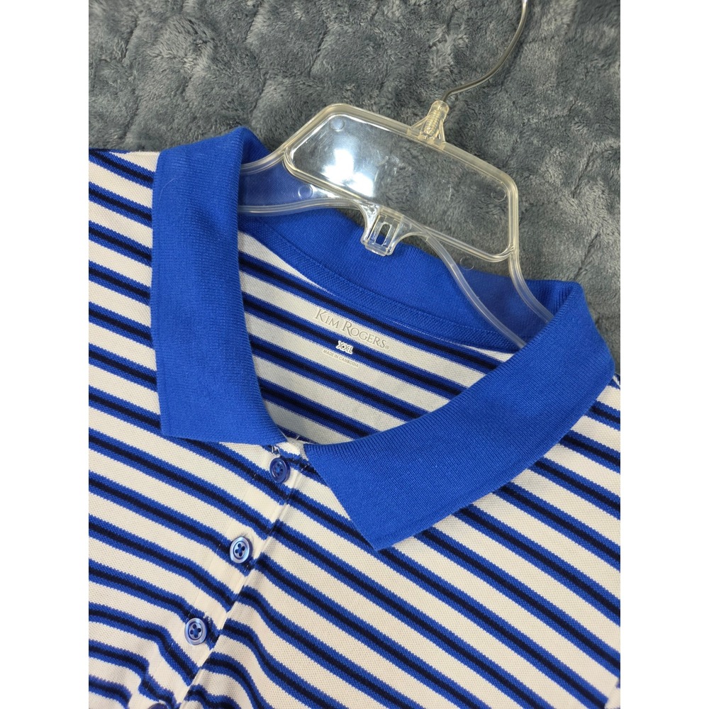Kim Rogers Womens XXL Blue White Striped Short Sleeve Cotton Polo Shirt